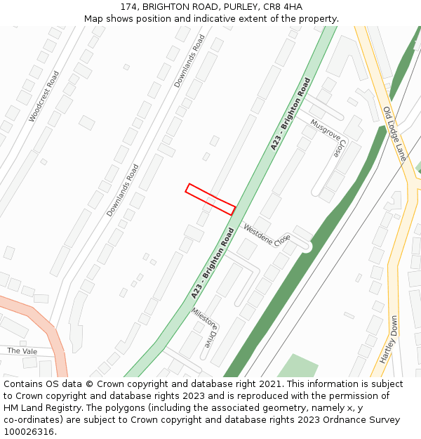 174, BRIGHTON ROAD, PURLEY, CR8 4HA: Location map and indicative extent of plot