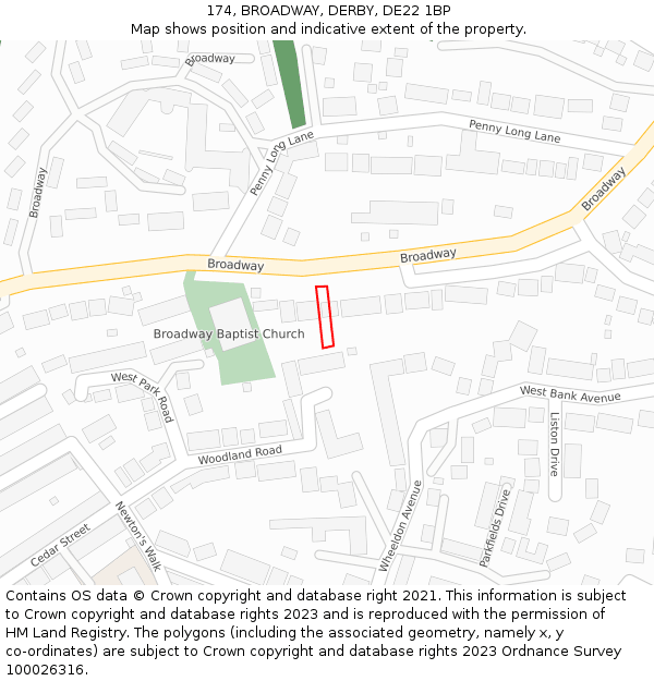174, BROADWAY, DERBY, DE22 1BP: Location map and indicative extent of plot