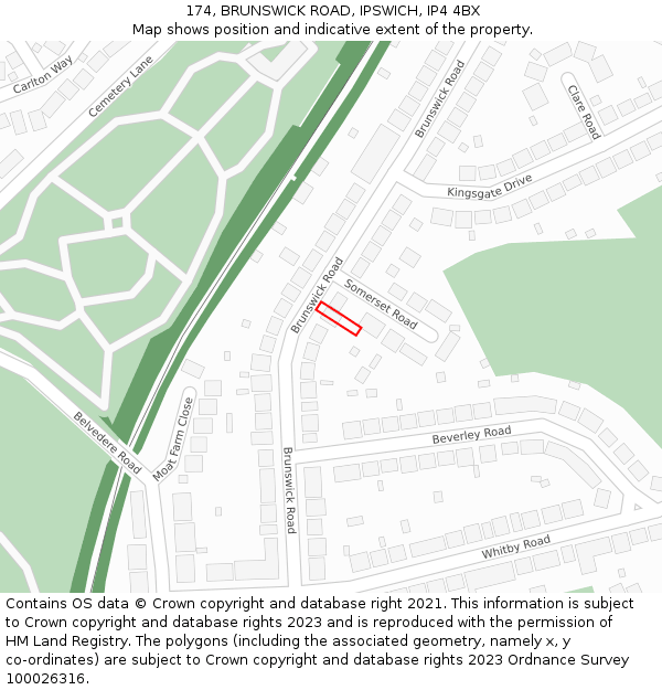 174, BRUNSWICK ROAD, IPSWICH, IP4 4BX: Location map and indicative extent of plot