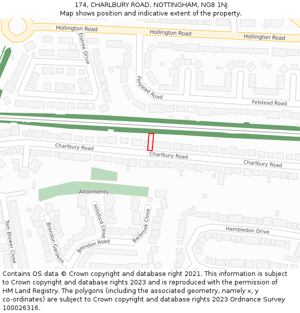 174, CHARLBURY ROAD, NOTTINGHAM, NG8 1NJ: Location map and indicative extent of plot
