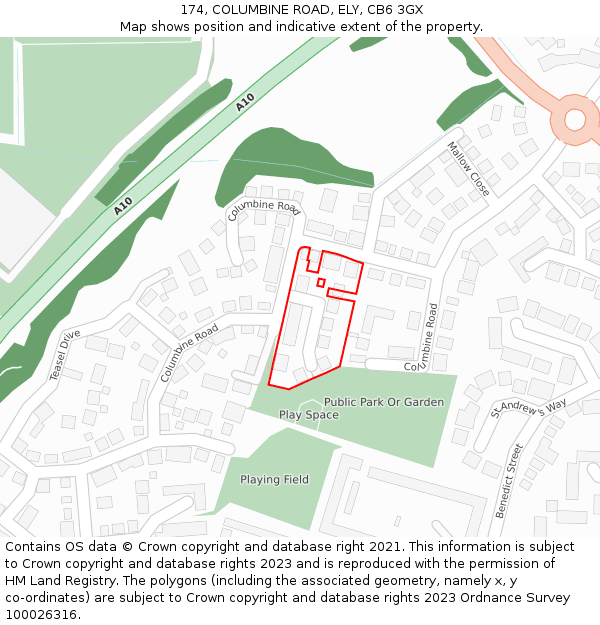 174, COLUMBINE ROAD, ELY, CB6 3GX: Location map and indicative extent of plot
