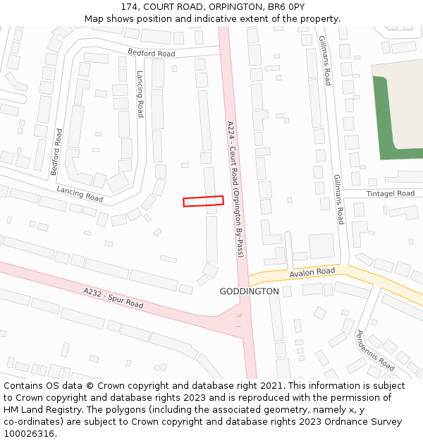 174, COURT ROAD, ORPINGTON, BR6 0PY: Location map and indicative extent of plot