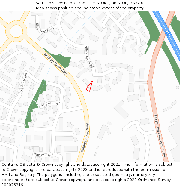 174, ELLAN HAY ROAD, BRADLEY STOKE, BRISTOL, BS32 0HF: Location map and indicative extent of plot