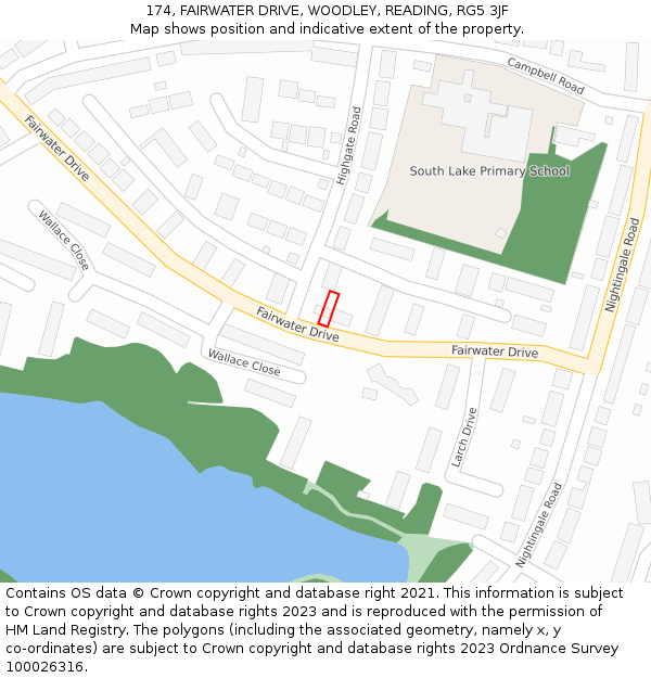 174, FAIRWATER DRIVE, WOODLEY, READING, RG5 3JF: Location map and indicative extent of plot