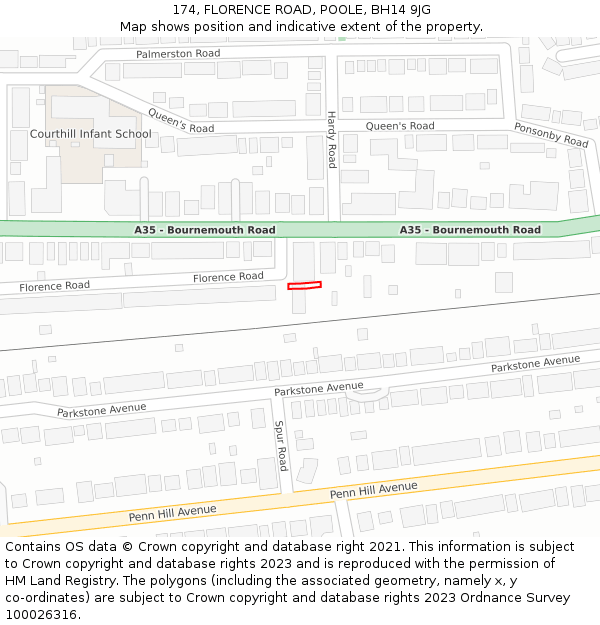 174, FLORENCE ROAD, POOLE, BH14 9JG: Location map and indicative extent of plot