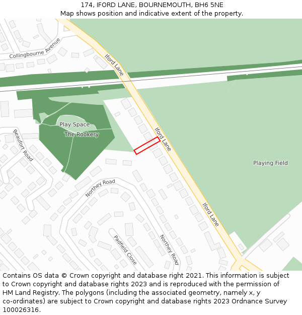 174, IFORD LANE, BOURNEMOUTH, BH6 5NE: Location map and indicative extent of plot