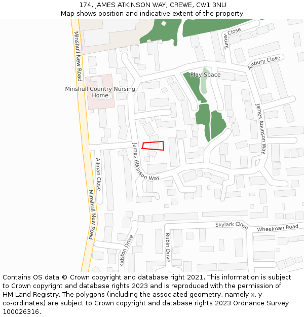 174, JAMES ATKINSON WAY, CREWE, CW1 3NU: Location map and indicative extent of plot