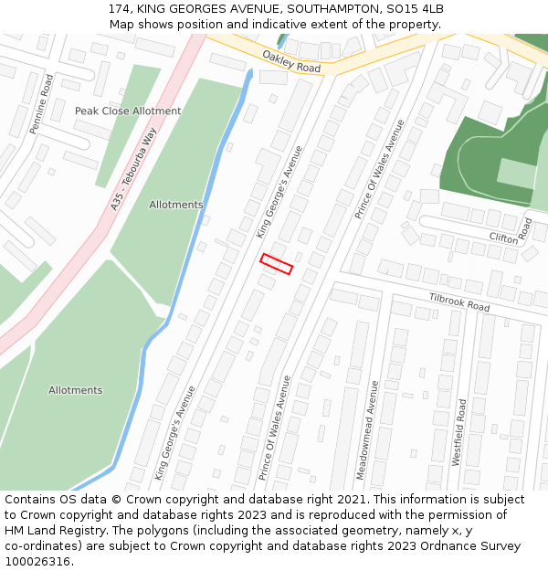 174, KING GEORGES AVENUE, SOUTHAMPTON, SO15 4LB: Location map and indicative extent of plot