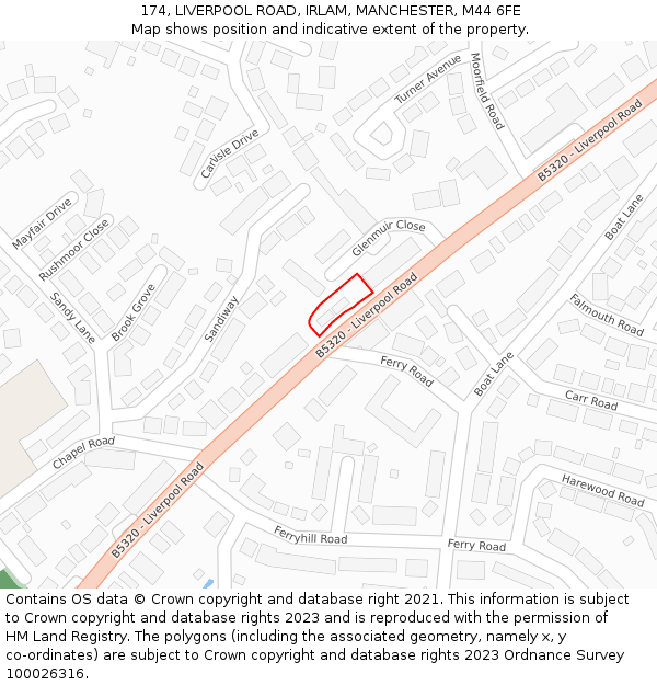 174, LIVERPOOL ROAD, IRLAM, MANCHESTER, M44 6FE: Location map and indicative extent of plot
