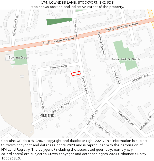 174, LOWNDES LANE, STOCKPORT, SK2 6DB: Location map and indicative extent of plot