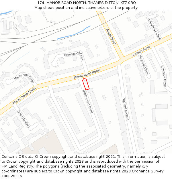 174, MANOR ROAD NORTH, THAMES DITTON, KT7 0BQ: Location map and indicative extent of plot