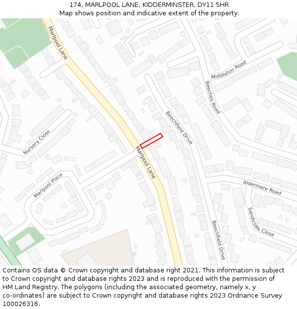 174, MARLPOOL LANE, KIDDERMINSTER, DY11 5HR: Location map and indicative extent of plot