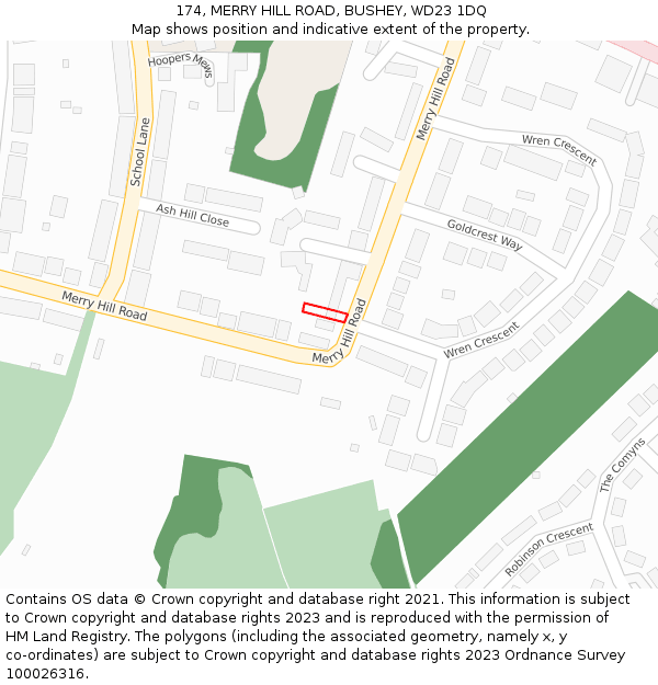 174, MERRY HILL ROAD, BUSHEY, WD23 1DQ: Location map and indicative extent of plot