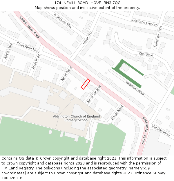174, NEVILL ROAD, HOVE, BN3 7QG: Location map and indicative extent of plot
