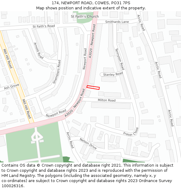 174, NEWPORT ROAD, COWES, PO31 7PS: Location map and indicative extent of plot