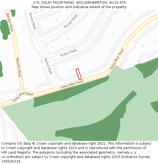 174, OXLEY MOOR ROAD, WOLVERHAMPTON, WV10 6TX: Location map and indicative extent of plot