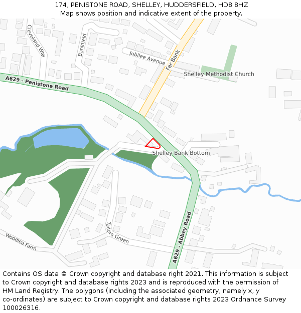 174, PENISTONE ROAD, SHELLEY, HUDDERSFIELD, HD8 8HZ: Location map and indicative extent of plot