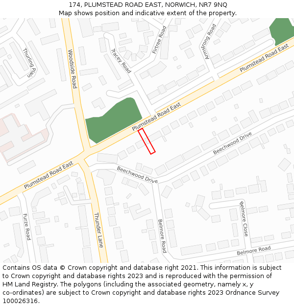 174, PLUMSTEAD ROAD EAST, NORWICH, NR7 9NQ: Location map and indicative extent of plot