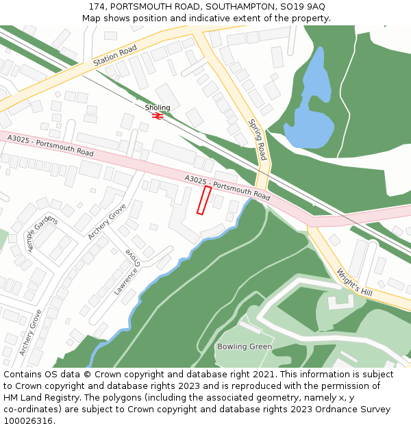 174, PORTSMOUTH ROAD, SOUTHAMPTON, SO19 9AQ: Location map and indicative extent of plot
