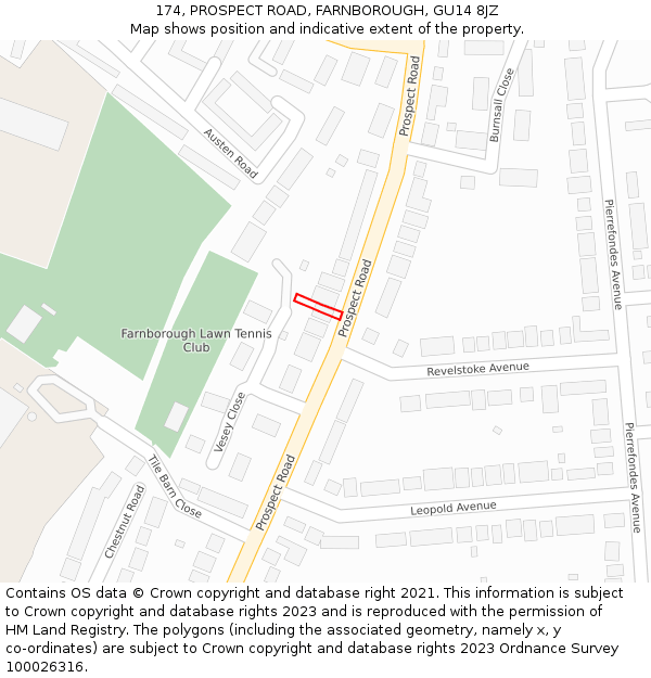174, PROSPECT ROAD, FARNBOROUGH, GU14 8JZ: Location map and indicative extent of plot
