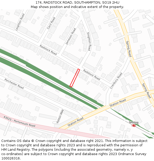 174, RADSTOCK ROAD, SOUTHAMPTON, SO19 2HU: Location map and indicative extent of plot