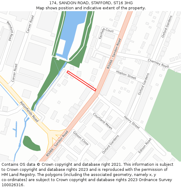 174, SANDON ROAD, STAFFORD, ST16 3HG: Location map and indicative extent of plot