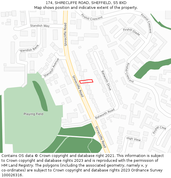 174, SHIRECLIFFE ROAD, SHEFFIELD, S5 8XD: Location map and indicative extent of plot