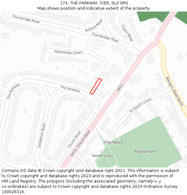 174, THE PARKWAY, IVER, SL0 0RG: Location map and indicative extent of plot