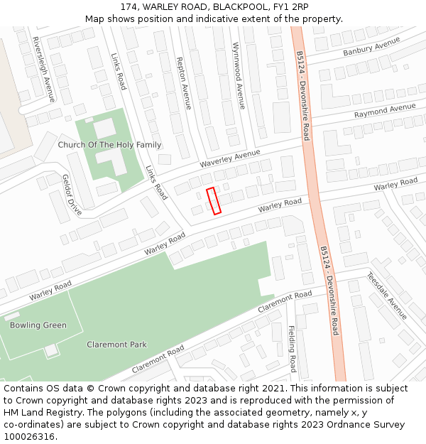 174, WARLEY ROAD, BLACKPOOL, FY1 2RP: Location map and indicative extent of plot