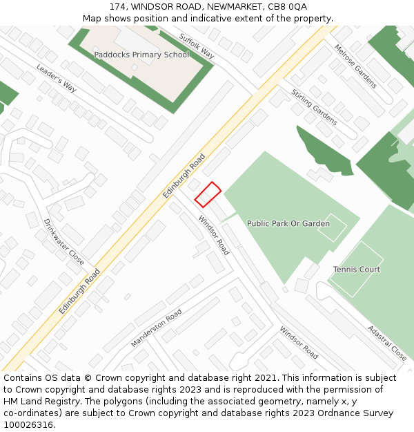 174, WINDSOR ROAD, NEWMARKET, CB8 0QA: Location map and indicative extent of plot
