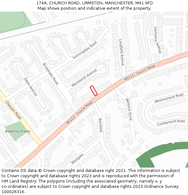 174A, CHURCH ROAD, URMSTON, MANCHESTER, M41 9FD: Location map and indicative extent of plot