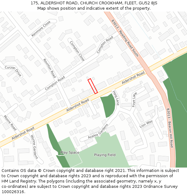 175, ALDERSHOT ROAD, CHURCH CROOKHAM, FLEET, GU52 8JS: Location map and indicative extent of plot