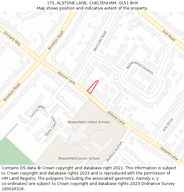 175, ALSTONE LANE, CHELTENHAM, GL51 8HX: Location map and indicative extent of plot