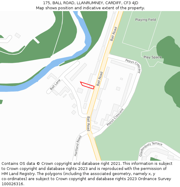 175, BALL ROAD, LLANRUMNEY, CARDIFF, CF3 4JD: Location map and indicative extent of plot