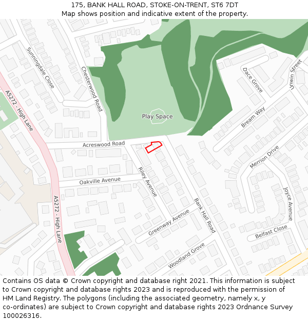 175, BANK HALL ROAD, STOKE-ON-TRENT, ST6 7DT: Location map and indicative extent of plot