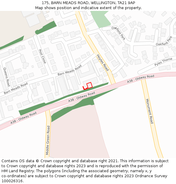 175, BARN MEADS ROAD, WELLINGTON, TA21 9AP: Location map and indicative extent of plot