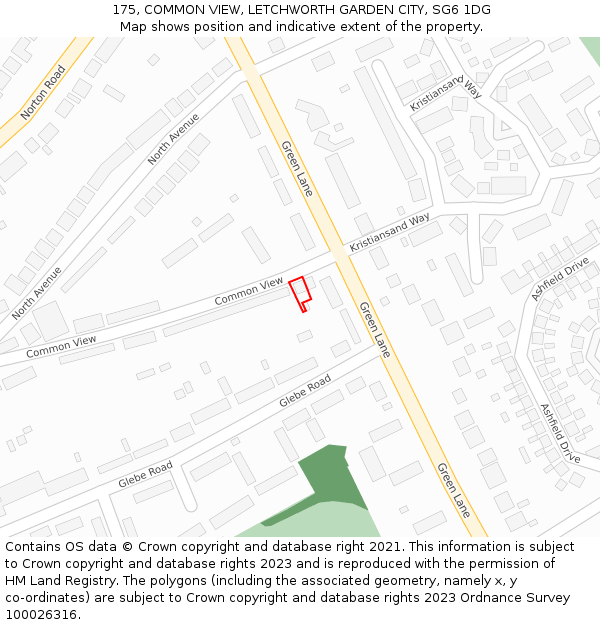 175, COMMON VIEW, LETCHWORTH GARDEN CITY, SG6 1DG: Location map and indicative extent of plot
