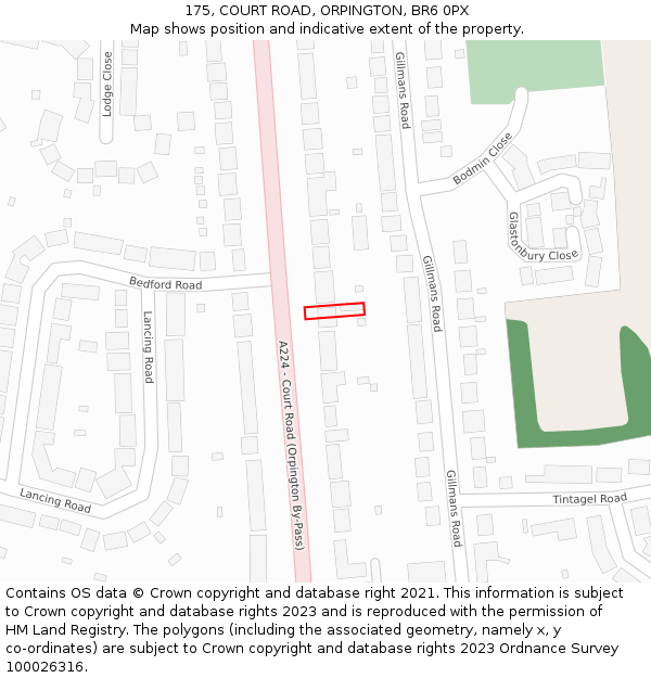 175, COURT ROAD, ORPINGTON, BR6 0PX: Location map and indicative extent of plot