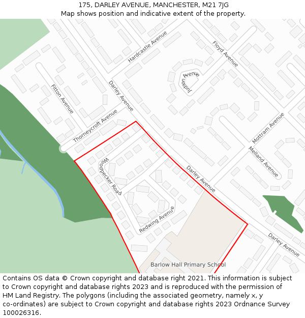 175, DARLEY AVENUE, MANCHESTER, M21 7JG: Location map and indicative extent of plot
