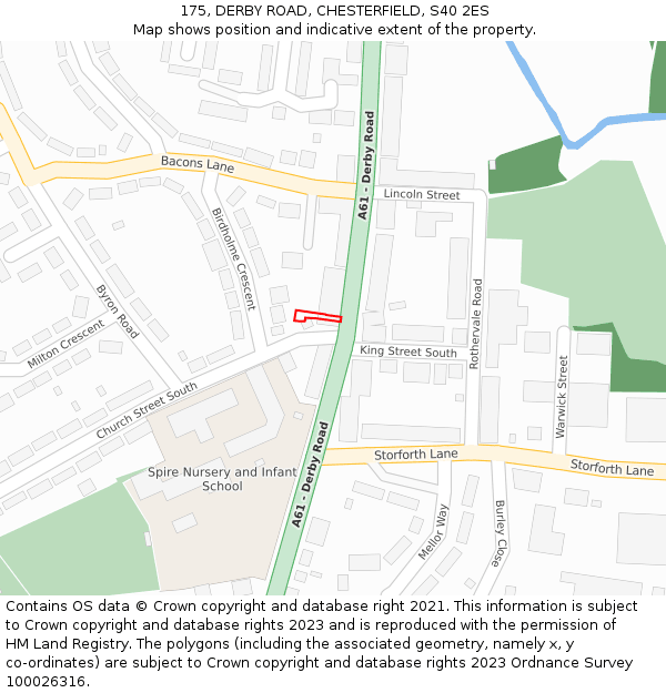 175, DERBY ROAD, CHESTERFIELD, S40 2ES: Location map and indicative extent of plot