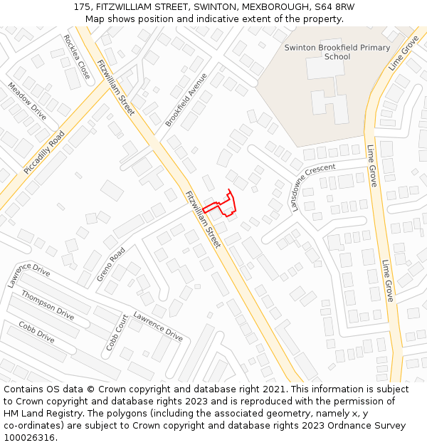 175, FITZWILLIAM STREET, SWINTON, MEXBOROUGH, S64 8RW: Location map and indicative extent of plot