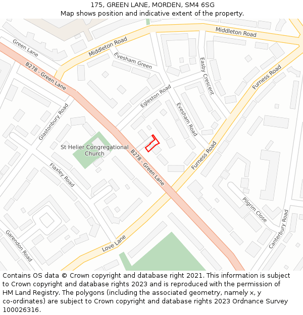 175, GREEN LANE, MORDEN, SM4 6SG: Location map and indicative extent of plot