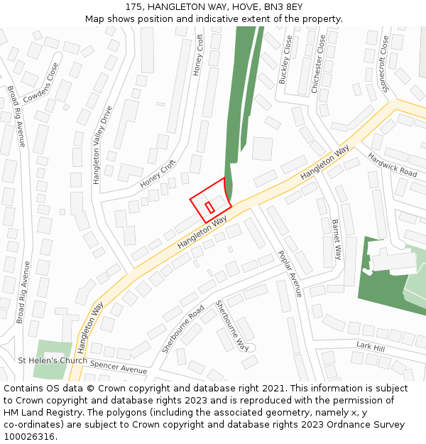 175, HANGLETON WAY, HOVE, BN3 8EY: Location map and indicative extent of plot