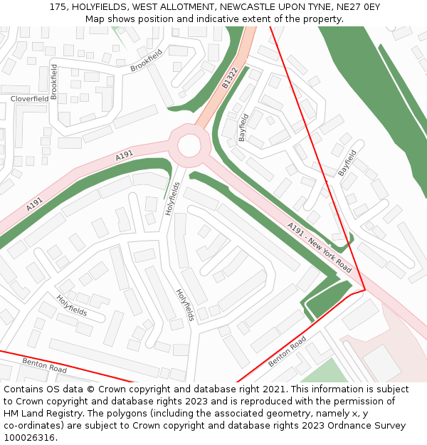 175, HOLYFIELDS, WEST ALLOTMENT, NEWCASTLE UPON TYNE, NE27 0EY: Location map and indicative extent of plot