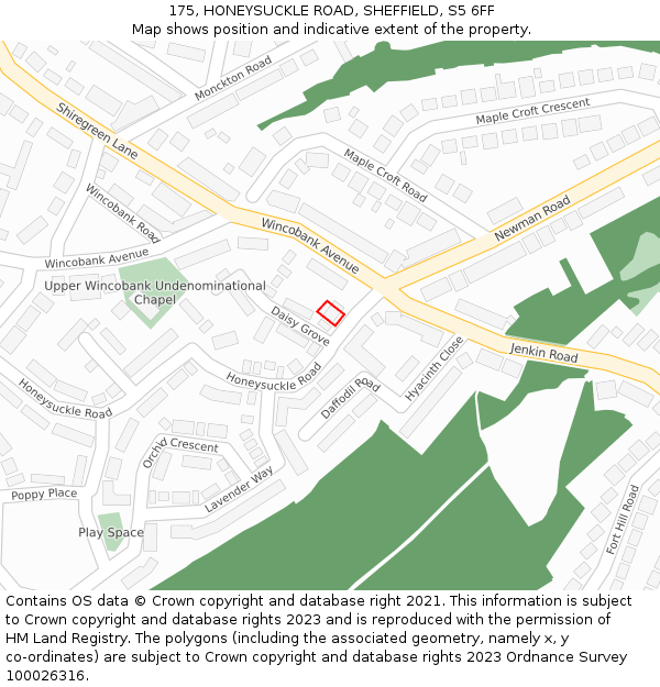 175, HONEYSUCKLE ROAD, SHEFFIELD, S5 6FF: Location map and indicative extent of plot