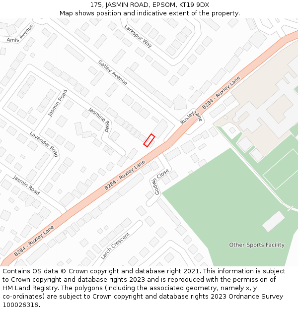 175, JASMIN ROAD, EPSOM, KT19 9DX: Location map and indicative extent of plot