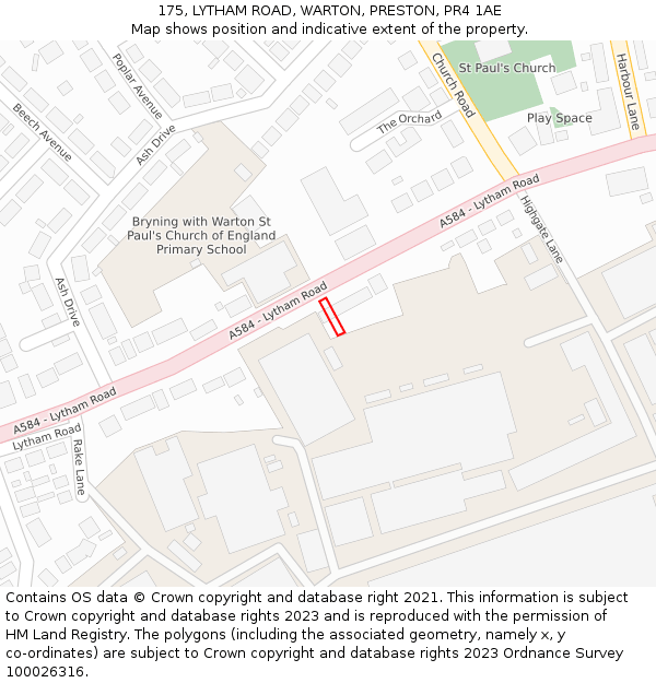 175, LYTHAM ROAD, WARTON, PRESTON, PR4 1AE: Location map and indicative extent of plot
