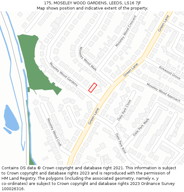 175, MOSELEY WOOD GARDENS, LEEDS, LS16 7JF: Location map and indicative extent of plot