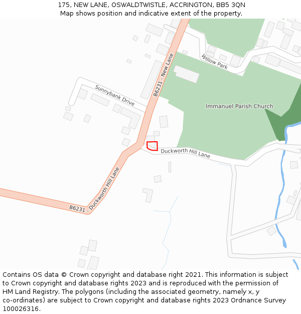 175, NEW LANE, OSWALDTWISTLE, ACCRINGTON, BB5 3QN: Location map and indicative extent of plot