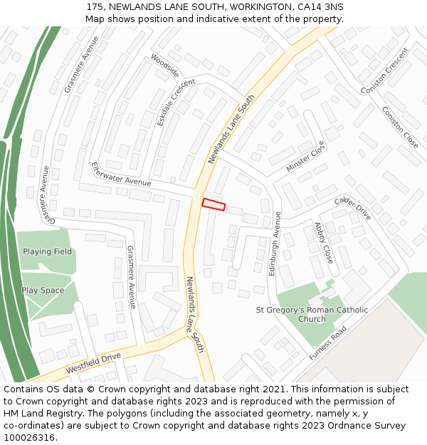 175, NEWLANDS LANE SOUTH, WORKINGTON, CA14 3NS: Location map and indicative extent of plot